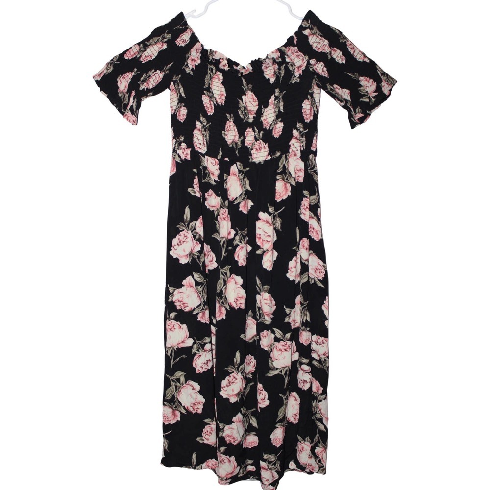 Women's Topshop Pink Green Black Floral Casual Short Sleeve Maxi Dress -- Size 6